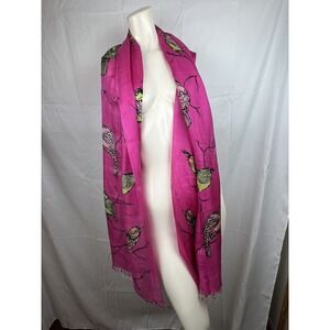 Cashmere Wrappings 100% Silk Wrap Bird‎ Scarf Shawl 82" x 26" Pink